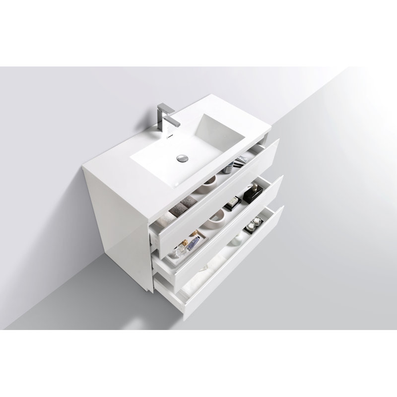 Single Bathroom Vanity Base Only, High Gloss White