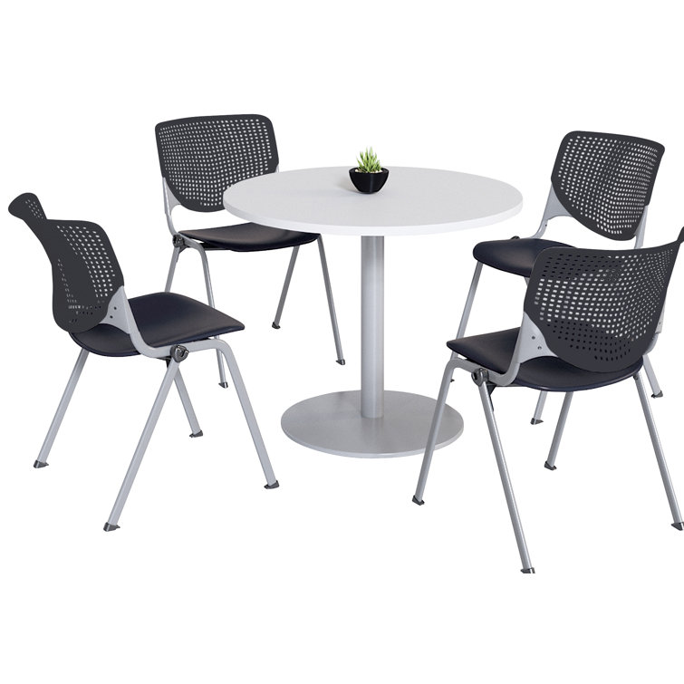 Mode Round Breakroom Table Set With 4 Kool Stacking Chairs