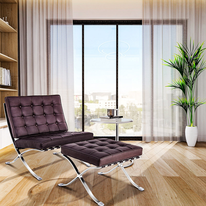 Méridienne pliable avec repose-pieds Bettyjane, Dark Brown Genuine Leather