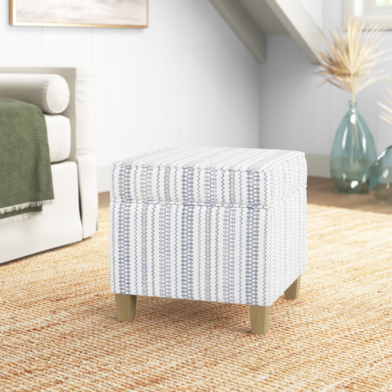 Repose-pieds carré avec rangement 17,5 "Asha, Bleu / blanc bande de campagne