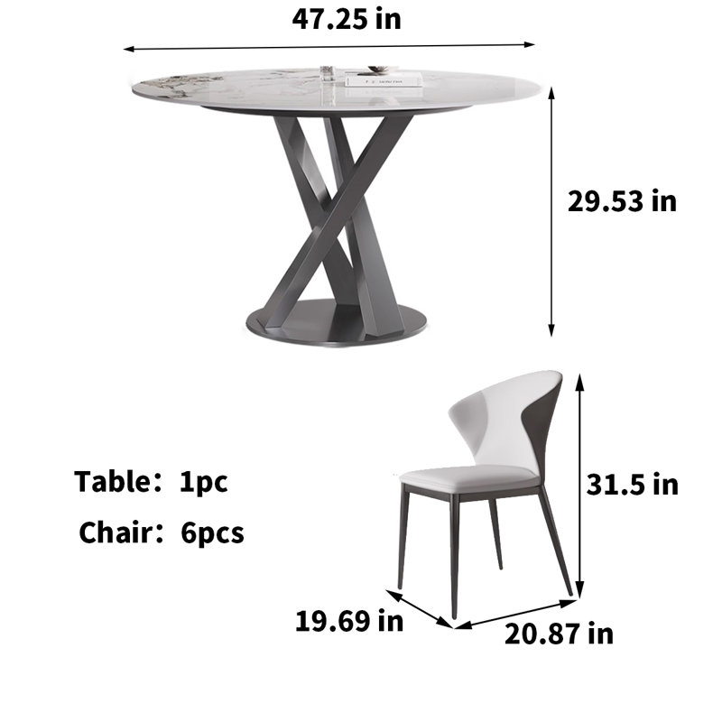 Ensemble de salle à manger italien, 7, H 29,53 po x l 53,15 po x P 53,15 po