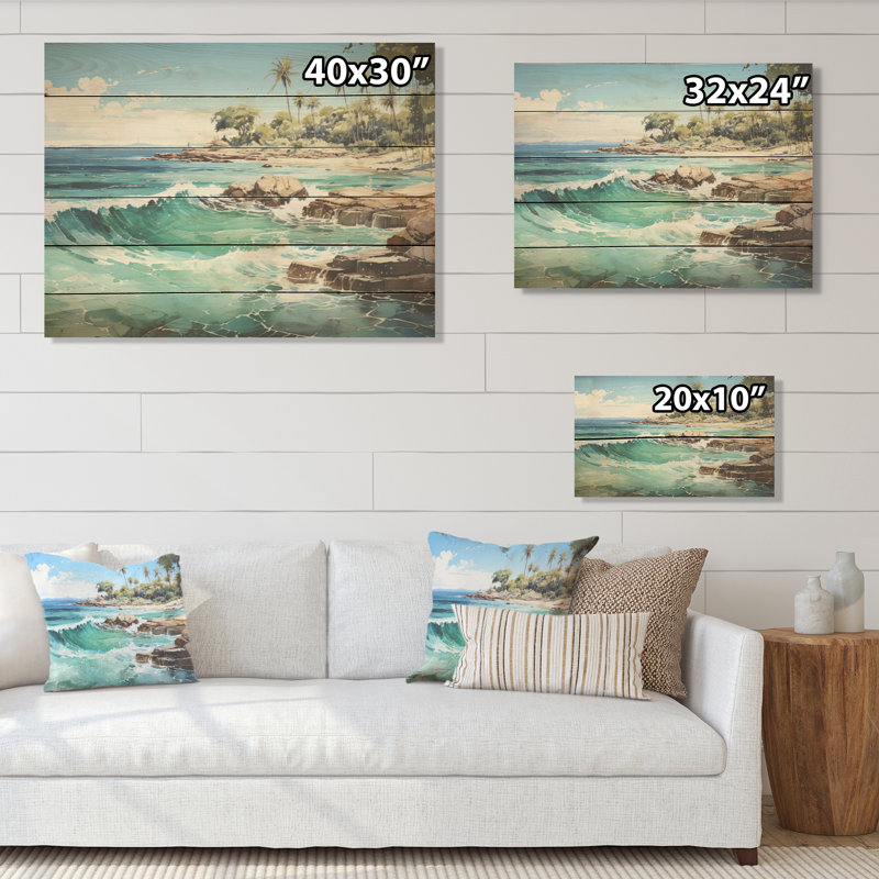 Palmier turquoise tropique I - palmiers et palmiers, art sur bois de pin naturel, H 10 po x l 20 po