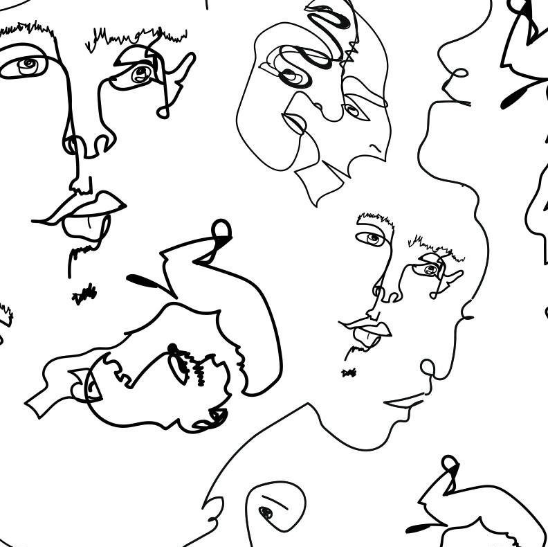 Lets Face Abstract Vinyl Wallpaper Roll by Jamie Graney, White/Black
