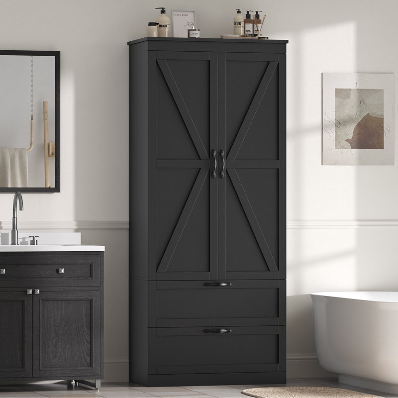 70.3" H Freestanding Bathroom With 2 Drawers, Black