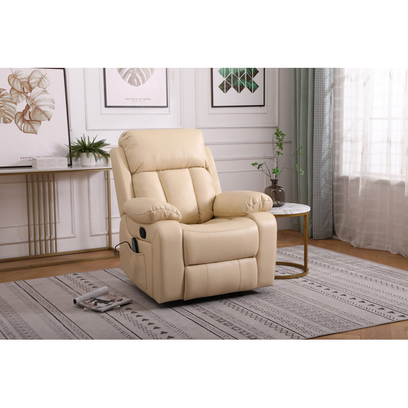Analiha 91cm Wide Wing Chair Recliner, Cream Leather Match