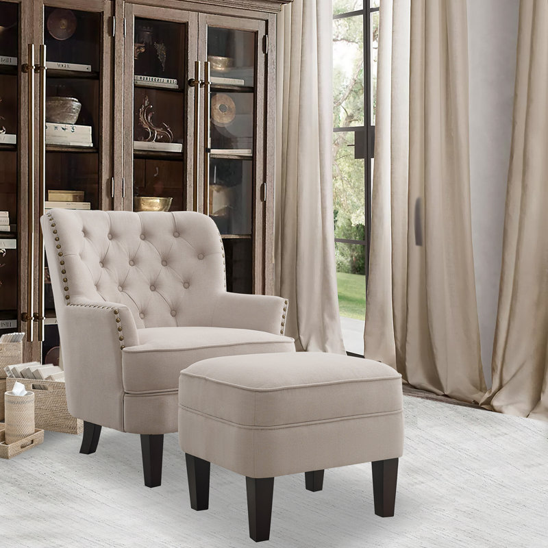 1 set Mid Century Modern Armchair for Living Comfy Seat,Tub Sofa for Bedroom Reading Room, Beige Velvet