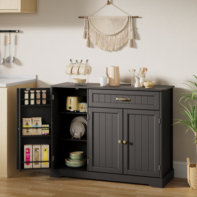 Kitchen Pantry Cabinet with 2 Storage Cabinets, 1 Drawer & Metal Handles for Kitchen or Living Room