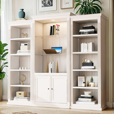 Ensemble de bibliothèque 3 pièces Retro, d'une hauteur de 78,75 po avec éclairage à DEL 5 couleurs, tablettes réglables en verre et vitrine pour le salon / bureau