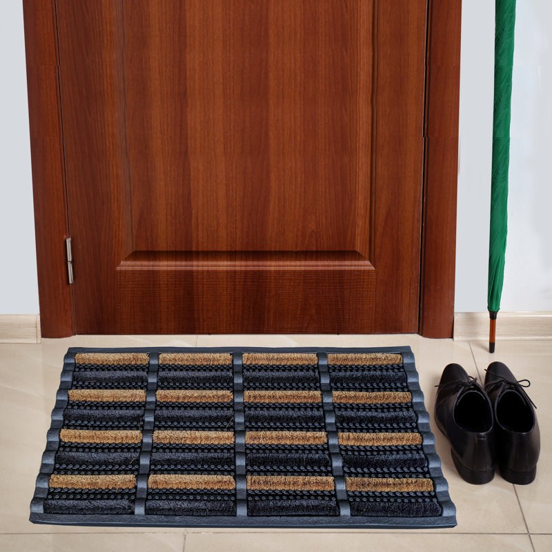 Tapis d'entrée / extérieur antidérapant Cadee, L 29,5 po x L 17,5 po, Bleu