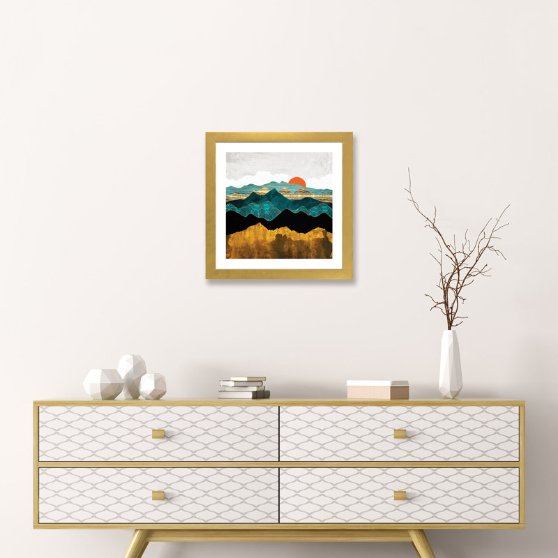 Turquoise Vista - imprimé, H 16 po x l 16 po x p 1 po, Encadré en papier doré