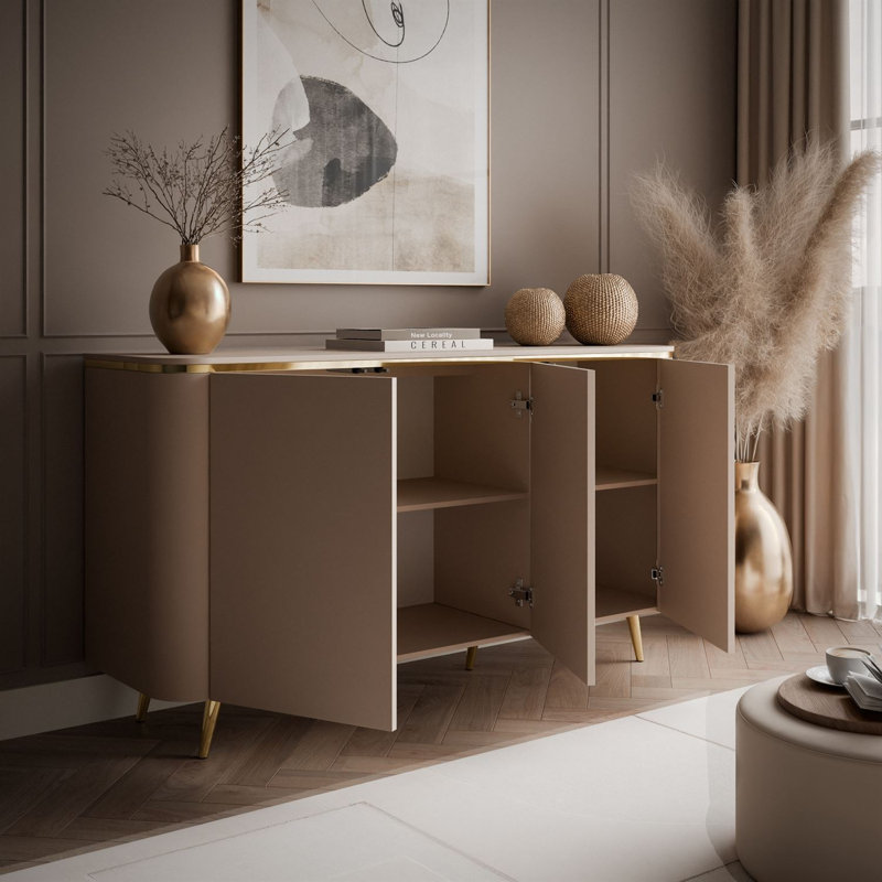 140cm Sideboard, Angled gold legs, LED included