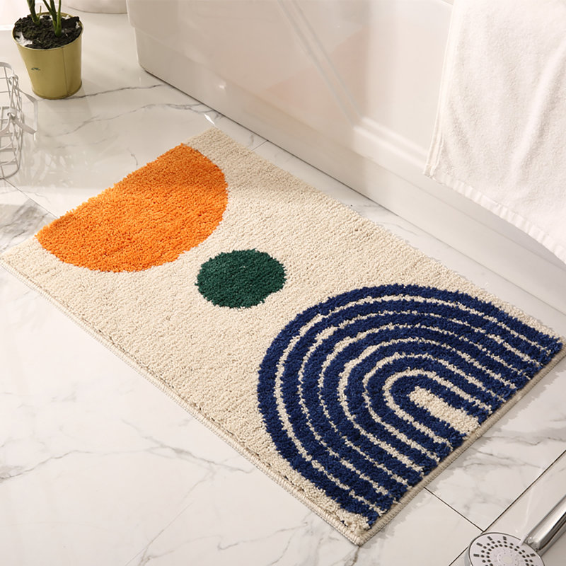 Geo Modern Abstract Mat-Black & White Geometric Pattern, Washable Microfiber Rug, Non-Slip for Indoor/Outdoor