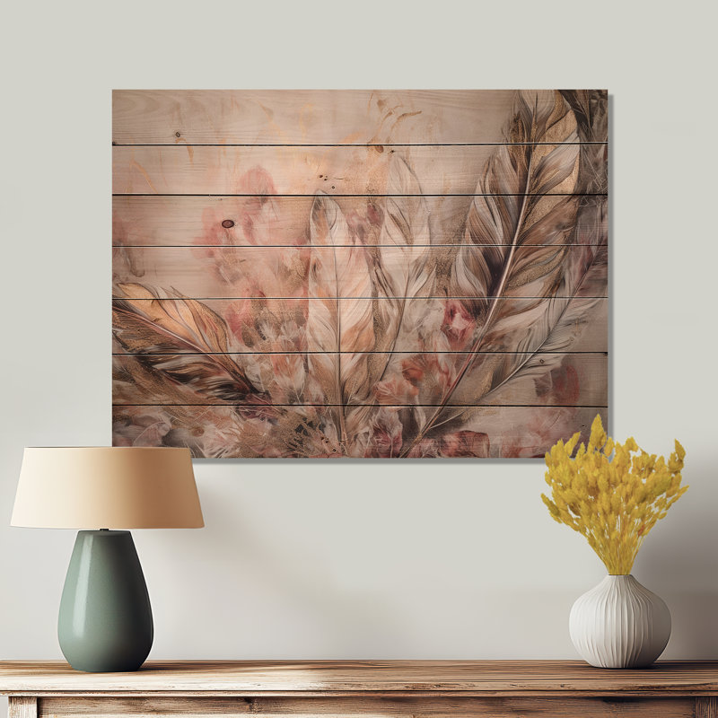 «Mizpah Gold Glamour Feathers Of Boho Fantasy IV» sur impression sur bois, H 10 po x l 20 po x P 0,78 po