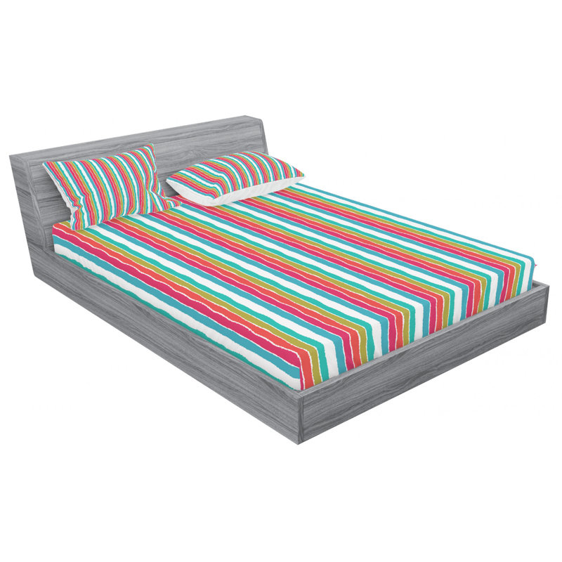 Microfiber Striped Sheet Set, Queen Sheet Set + Fitted Sheet + 2 Pillowcases, Red/Green
