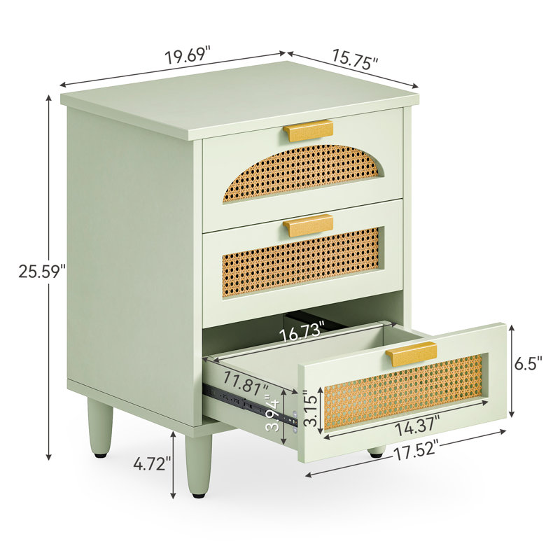 3 Drawers Rattan Nightstand, Individual