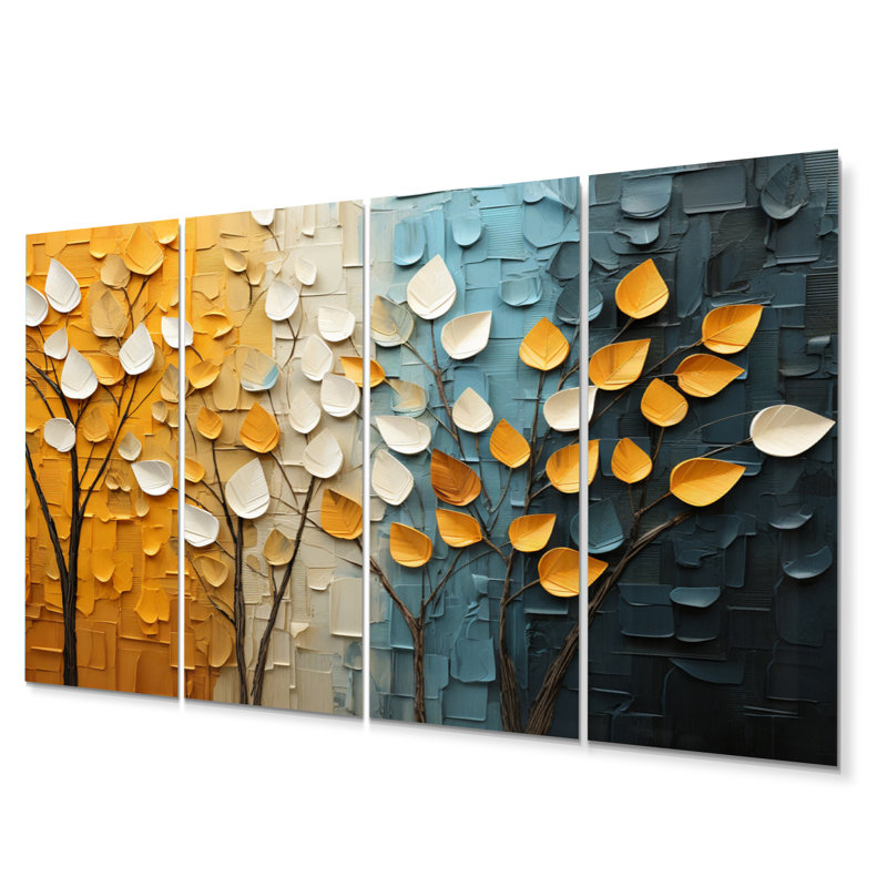 Collage de bois jaune forêt IV 4 pièces