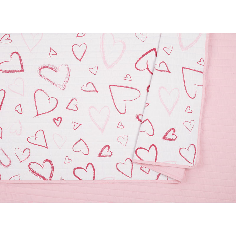 Ensemble de courtepointe réversible rose Desiree Hearts, Courtepointe simple et 1 taie décorative