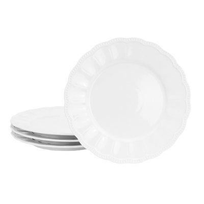 Hometrends Ultra Durable 4 Piece 10.5 Inch Fine Ceramic Embossed Dinner Plate Set in White
