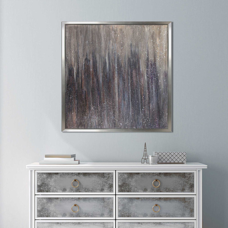 «Downtown Blizzard», reproduction de peinture acrylique sur toile, H 21,5 po x l 21,5 po x P 2 po, Cadre flottant argent