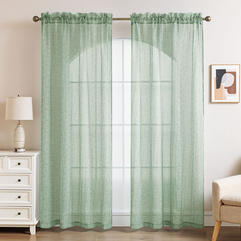 Paire de rideaux transparents avec passe-tringle Crinkle, L 50 po x L 84 po, Turquoise