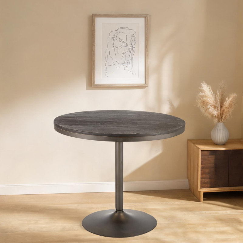 Table de salle à manger industrielle carrée en bambou 4 places avec base en métal antique, grain de bois pressé espresso, 36 pouces