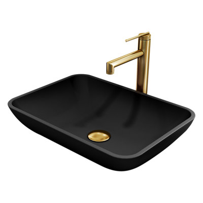 Sottile MatteShell Black Rectangular Vessel Bathroom Sink with 11'' H Faucet