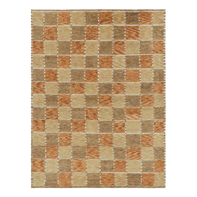 Rug & Kilim’S Scandinavian Style Rug In Beige-Brown And Rust Geometric Pattern, Rectangle 9'1" x 11'11"