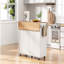 Îlot de cuisine cannelé de 55,5 po avec 2 abattants, chariot de rangement de cuisine avec prise de courant, 4 portes, support à épices, table d'îlot roulant avec plateau en grain de bois, bord courbé pour la cuisine, la salle à manger-128970528