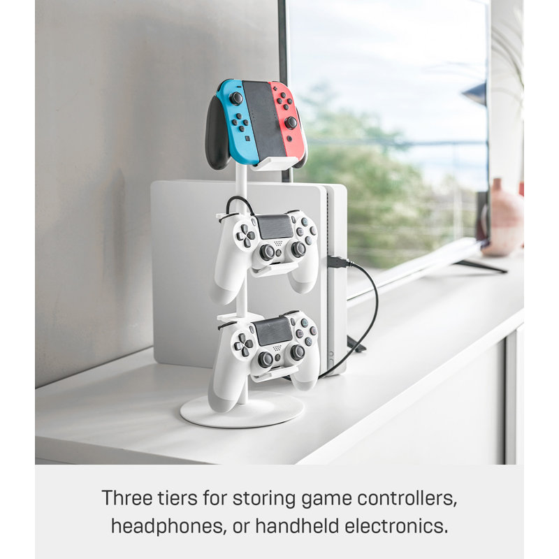 White Adjustable Steel Three-Tier Game Controller Stand