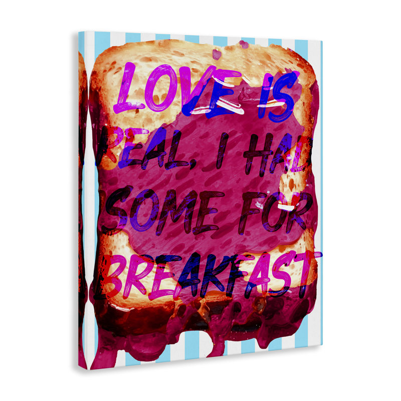 «Love Is Real Breakfast», art mural sur toile par Daphne Polselli, H 20 po x l 16 po