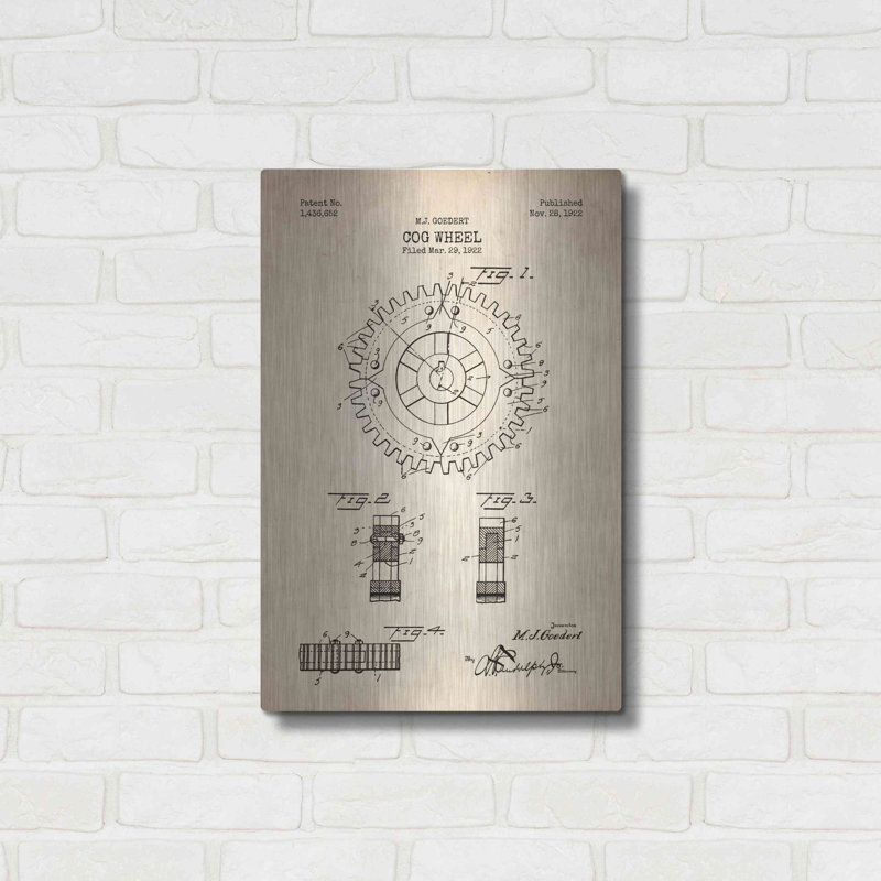 Art mural en métal luxueux «Cog Wheel Blueprint Parchment», 16 po x 24 po Luxe