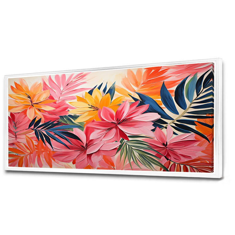 «Rose Floral Tropical Jungle» par Matisse I - art mural floral, Cadre flottant blanc, H 28 po x l 60 po x P 1,5 po