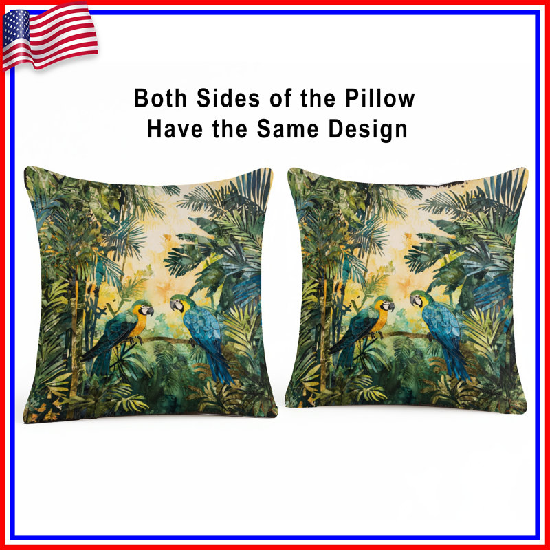 Coussins décoratifs Tropical Parrots In Jungle, 16 po x 16 po