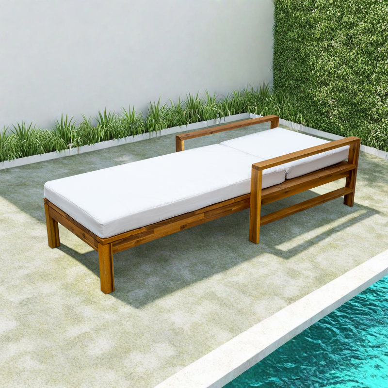 Modern Coastal Acacia Wood Patio Chaise Lounge Chair, Adjustable Outdoor Recliner Daybed With Movable Cushions, Blue