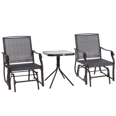 3 Piece Outdoor Glider Chair With Coffee Table Bistro Set  With Side Table