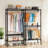Heavy Duty 3-Tier Adjustable Rolling Clothes Rack With Wheels, 2 Rails, And Side Hooks For Efficient Storage