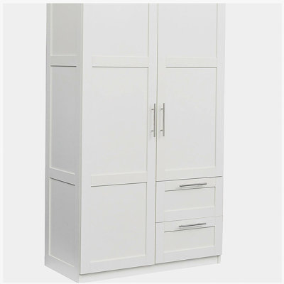 Armoire haute et armoire de cuisine avec 2 portes, 2 tiroirs et 5 espaces de rangement, blanc