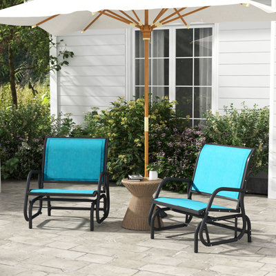 2Pcs Porch Glider, Metal Frame With Breathable Mesh, Superb For Garden, Poolside, Backyard, Balcony, Blue Swing Seats Fabric, - Deformation