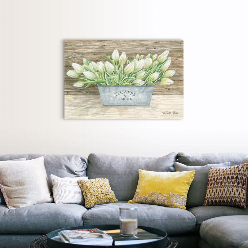«Flowers and Garden Tulips» par Cindy Jacobs - Reproduction d'art sur toile, Toile tendue, H 32 po x l 48 po x P 1,25 po