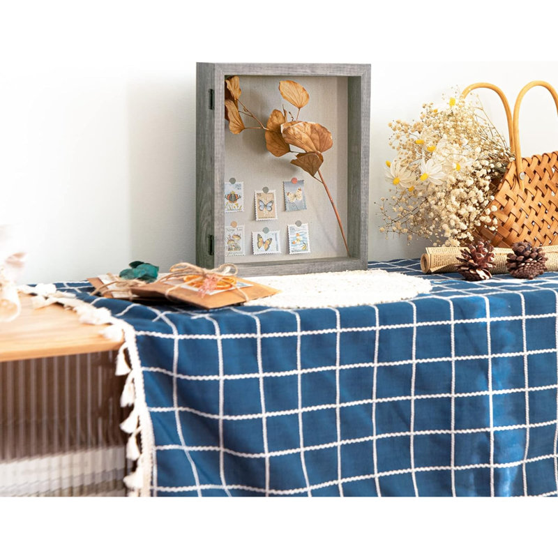 Small Shadow Box Frame With Linen Back - Sturdy Rustic Memory Display Case Of Flower, Pictures, Medals And More, Grey