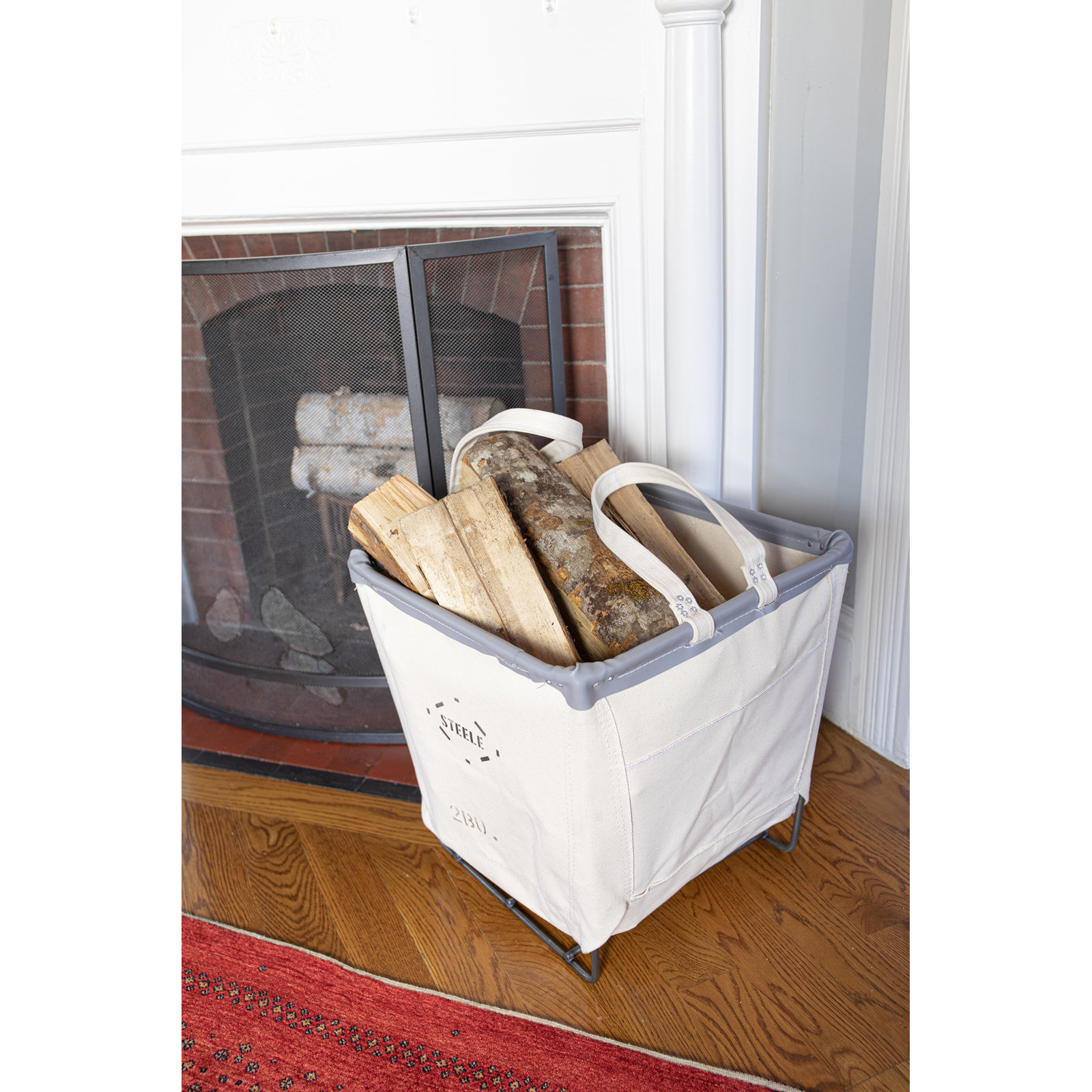 Canvas Wood Basket 2bu, Grey Vinyl