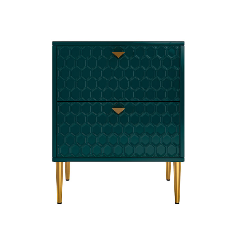 24.4" Tall 2-Drawer High Gloss Nightstand, Green