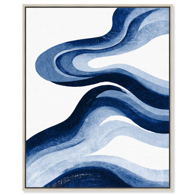 Prussian Tide III Framed Canvas Print Modern Coastal Art by Art Remedy, Silver Frame, 30 x 36