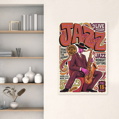Retro Jazz Groove Modern Retro Vibrant Wall Art Print by Andreas Magnusson - Wrapped Canvas Print