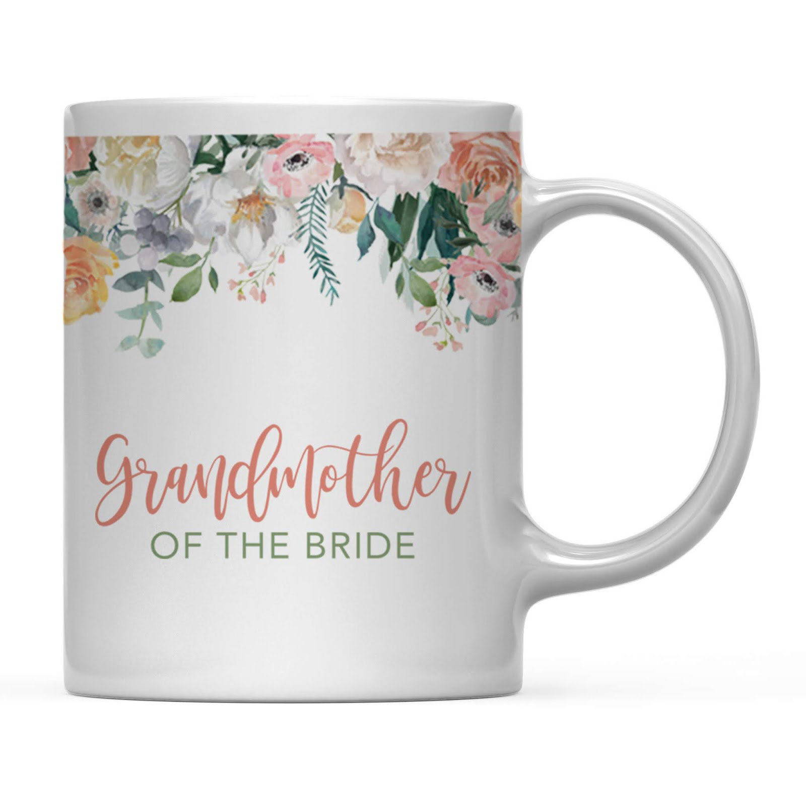Bungalow Rose Wedding Coffee Mug Gift, Peach Flowers Florals Roses,  Grandmother Of The Bride, 1-Pack, Birthday Christmas Thank You Gift For Her  | Wayfair, image size:1600x1600