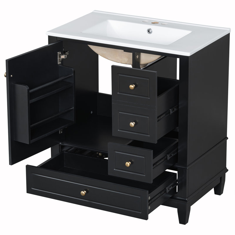 Meuble-lavabo 30 po avec lavabo, Noir, Doré