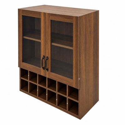 Wall Mounted Wine Cabinet with Glass Doors and Hanging Wine Rack Storage Organizer for Home Kitchen Dining Room