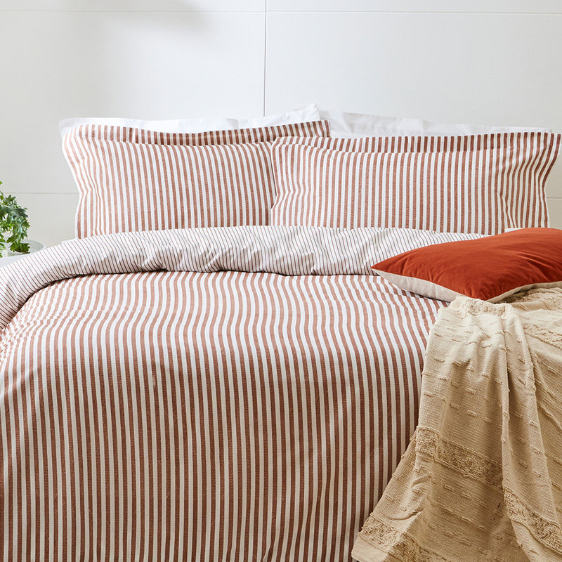Hebden Mélange Stripe 100% Cotton Duvet Cover Set, Pecan, Super King Duvet Cover + 2 Standard Pillowcases