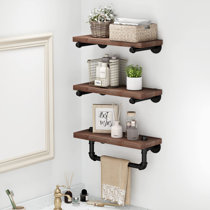 Industrial Pipe Shelving Farmhouse Bathroom Shelves with Towel Bar Towel Rack Over Rustic Wall Wood Shelves 19.7 in.