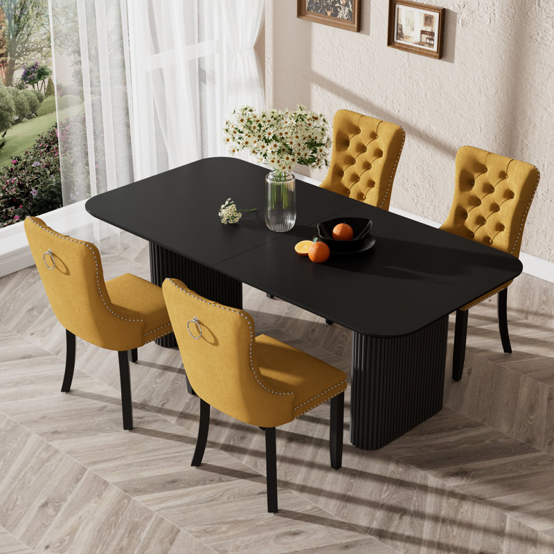 Ensemble de table de salle à manger 70,9 po, Jaune, 5